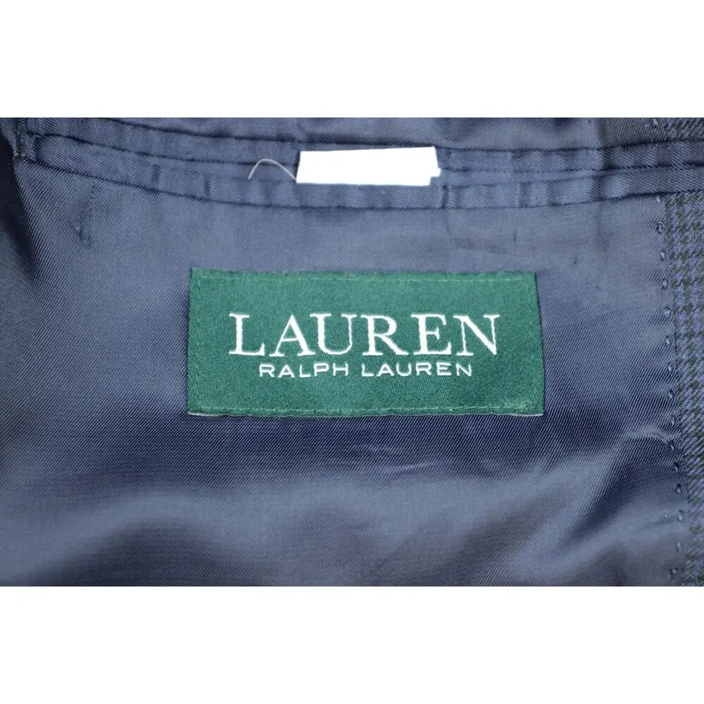 Lauren Ralph Lauren Blazer Mens Size 40R Navy Blue Check 2 Button‎ Notch Lapel